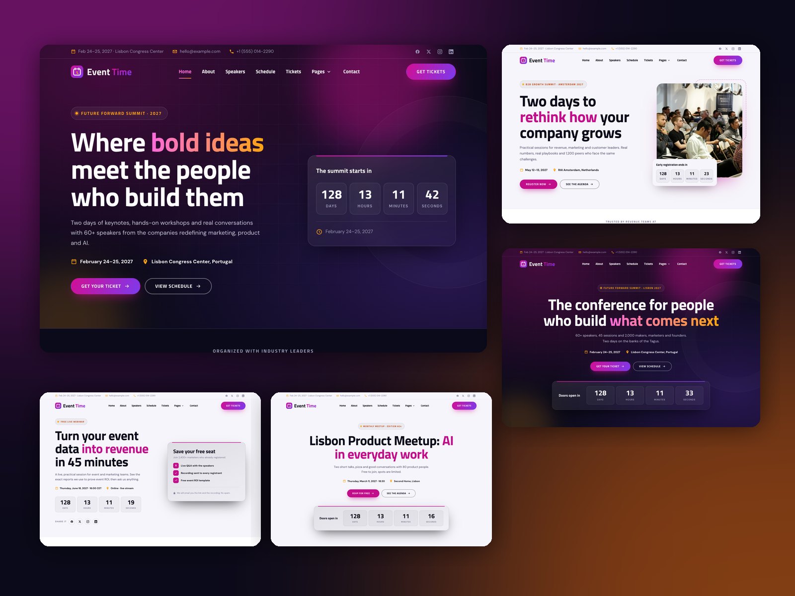 Five home page layouts