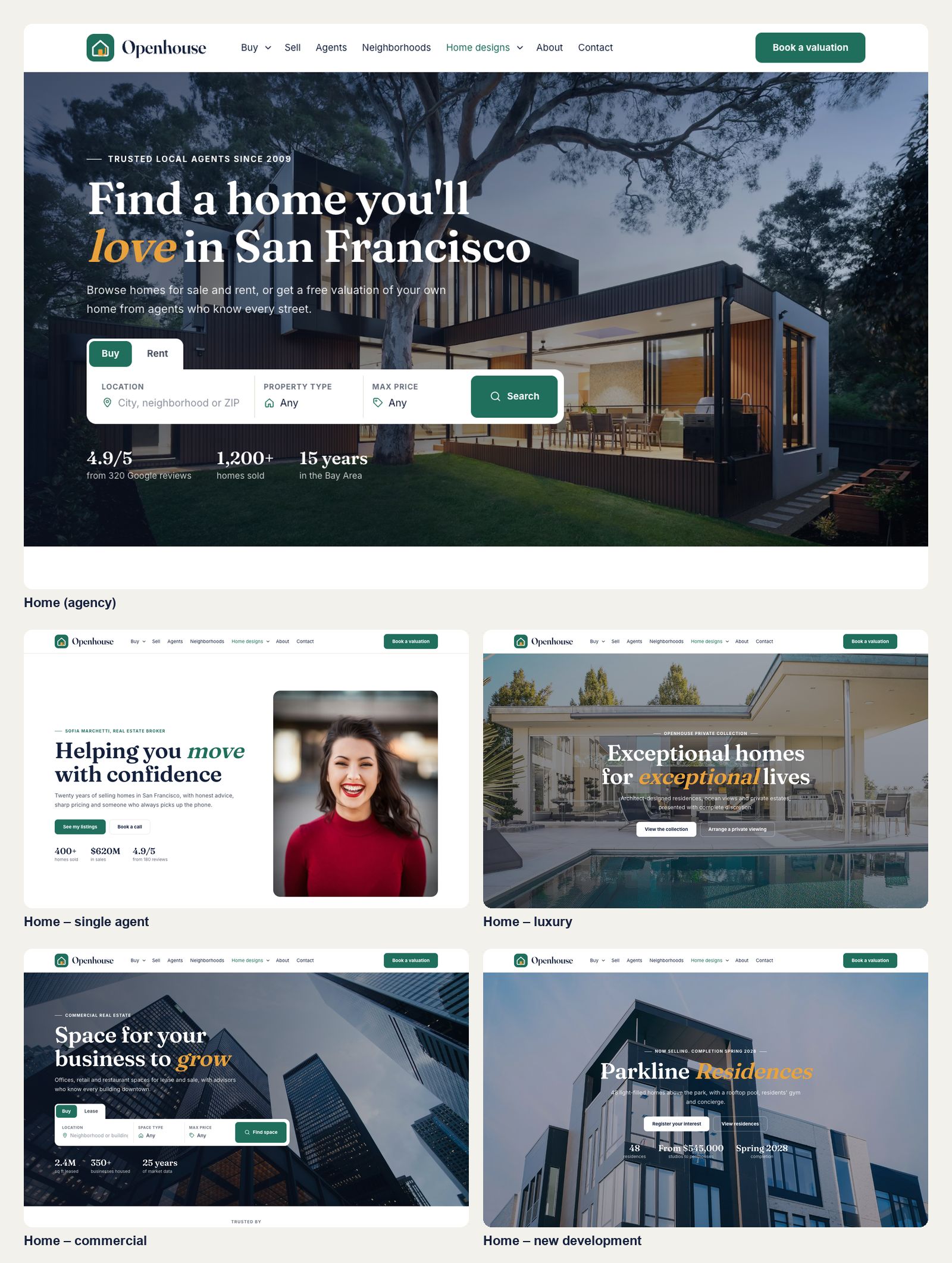 Five home page designs